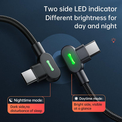 Mcdodo 90 Degree USB C to USB C Cable 3A 60W PD QC4.0 (UK) - product details two side led indicator - b.savvi