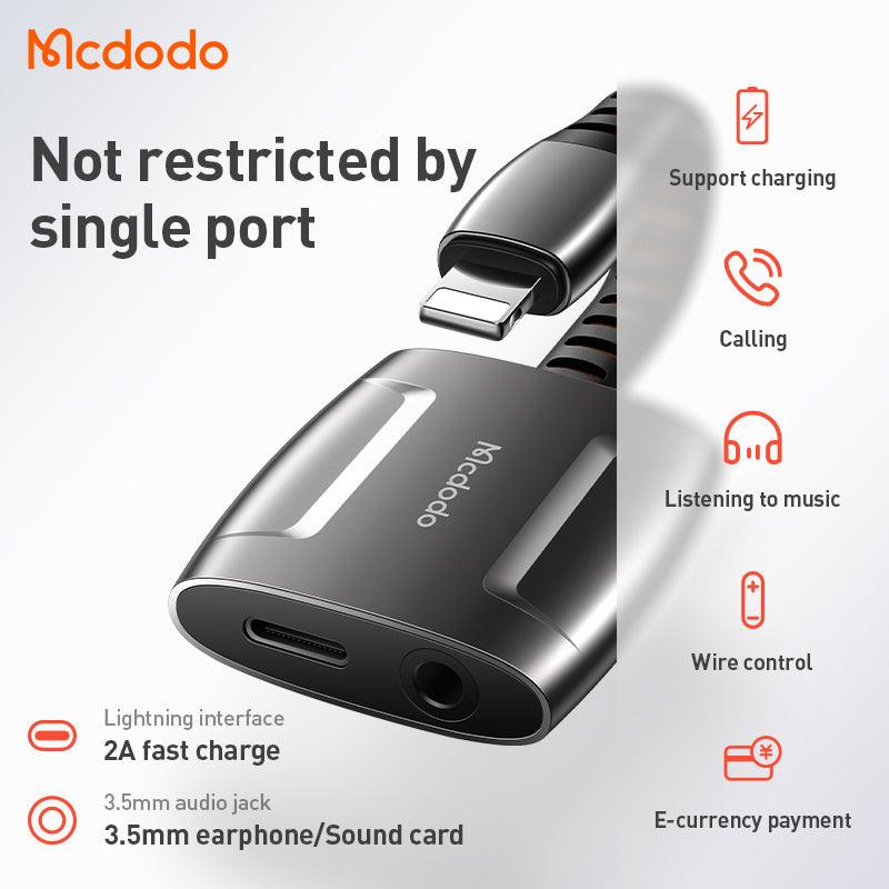 Mcdodo Audio Adapter Lightning to 3.5mm Splitter Earphone Music Calls Charging - product details not restricted by single port - b.savvi