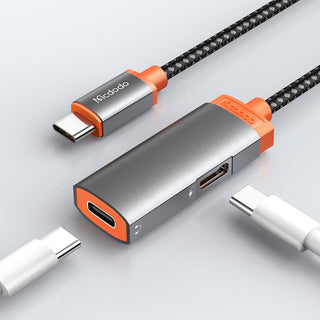 Mcdodo Audio Adapter USB C to 3.5mm Splitter DAC Earphone Music Call 60W - product variant grey front angled view dual usb c - b.savvi