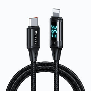 Mcdodo LED Display USB C To Lightning 36W PD Braided Cable - product main black front view - b.savvi
