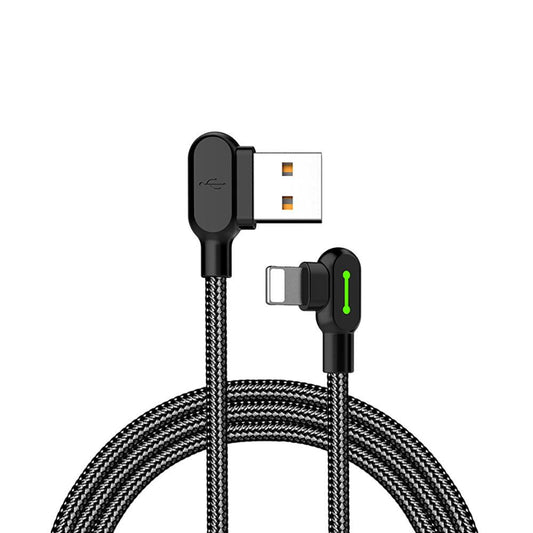 Mcdodo Right Angle Lightning Cable 2.4A - product main black front view - b.savvi