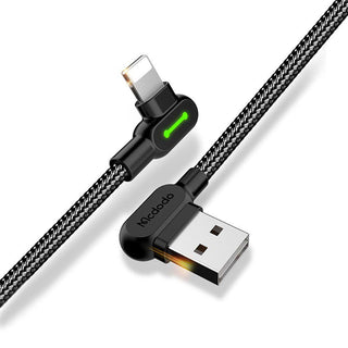 Mcdodo Right Angle Lightning Cable 2.4A (UK) - product main black front angled view - b.savvi