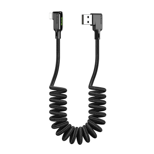 Coiled USB cable with connectors on a white background