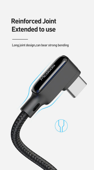 Black USB-C cable with reinforced joint design on a white background