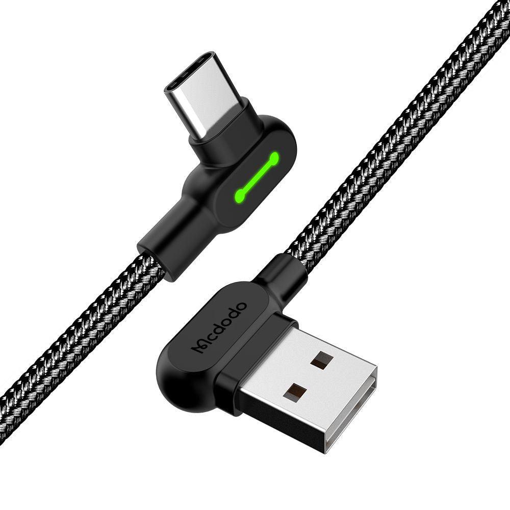 Mcdodo Right Angle USB C Cable 3A (UK) - product main black front angled view - b.savvi