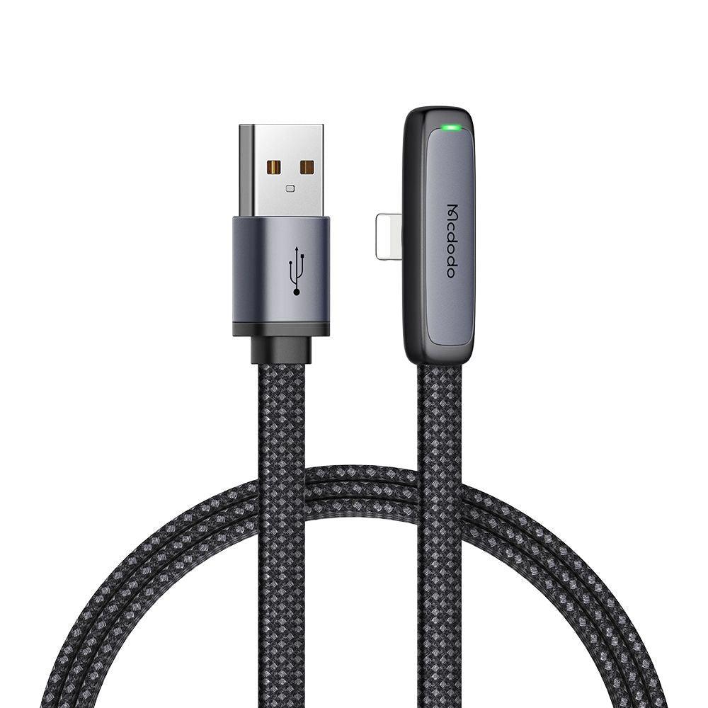Mcdodo Slim 90 Degree Lightning Flat Cable 3A (1.2m) - product main grey front angled view - b.savvi