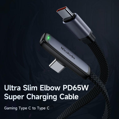 Mcdodo USB C to USB C 90 Degree Slim Flat Cable 65W 3.25A (1.2m) - product details ultra silm elbow - b.savvi