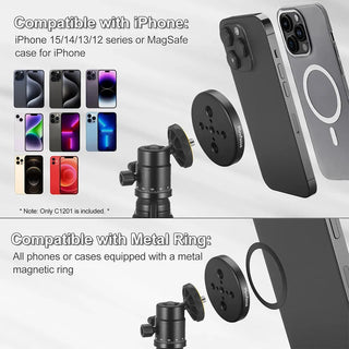 Minifocus C1201 Magnetic Phone Tripod Mount Adapter 1/4" 3/4" Holes Compatible with MagSafe - product details - b.savvi