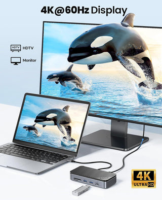 ORICO 10-in-1 USB C Hub with 10Gbps M.2 NVMe SSD Enclosure, Built-In Cooling Fan - product details 4k 60hz display - b.savvi