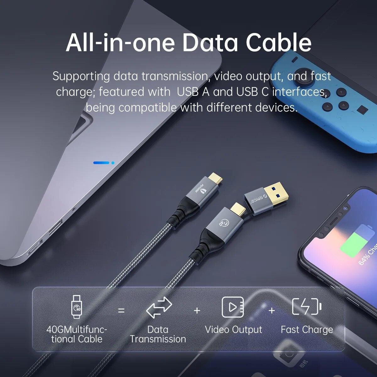 ORICO USB4 2-In-1 Cable 40Gbps PD 100W Fast Charge 8K 60Hz - product details all in one data cable - b.savvi