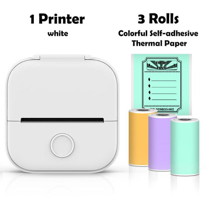 Phomemo T02 Mini Portable Thermal Printer Self-adhesive Sticker Label - product variant white front view 3 colour rolls - b.savvi