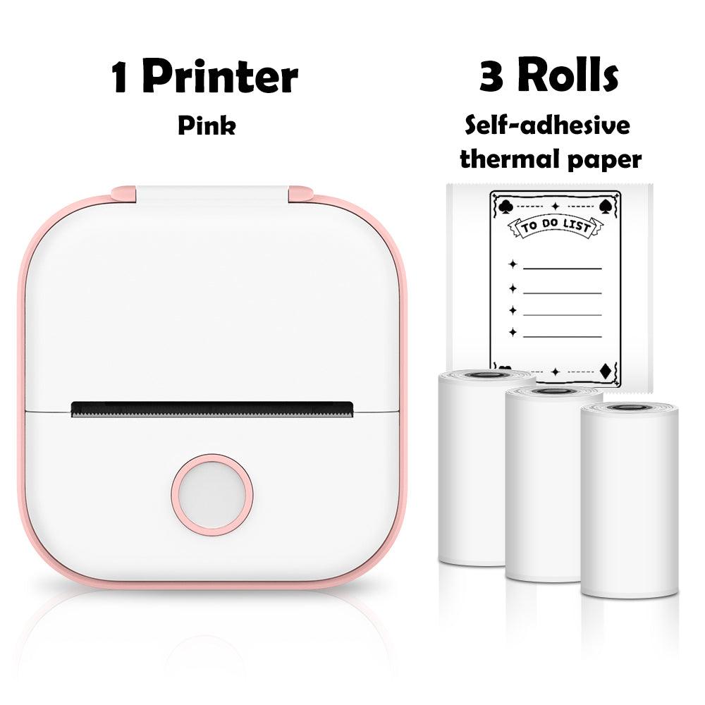 Phomemo T02 Mini Portable Thermal Printer Self-adhesive Sticker Label - product variant pink front view 3 rolls - b.savvi
