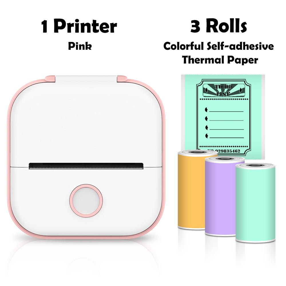 Phomemo T02 Mini Portable Thermal Printer Self-adhesive Sticker Label - product variant pink front view 3 colour rolls - b.savvi