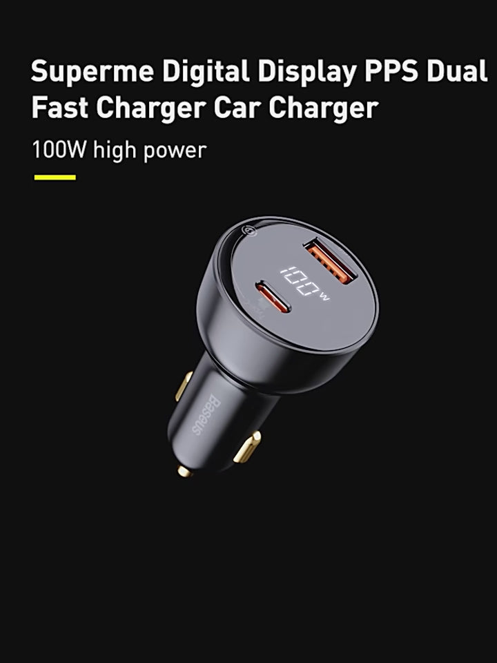 Baseus 100W Car Charger USB C Dual Port PD QC 3.0 Fast Charging - product video overview - b.savvi