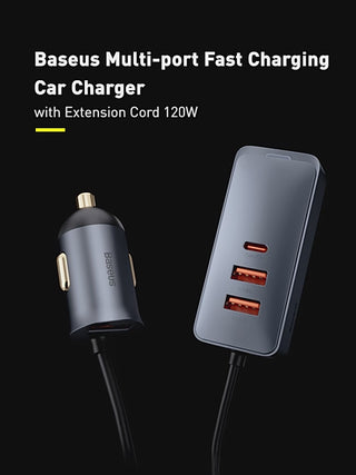 Baseus 120W Car Charger 4 Port USB PD 1.5m Extension Cable - product video overview - b.savvi