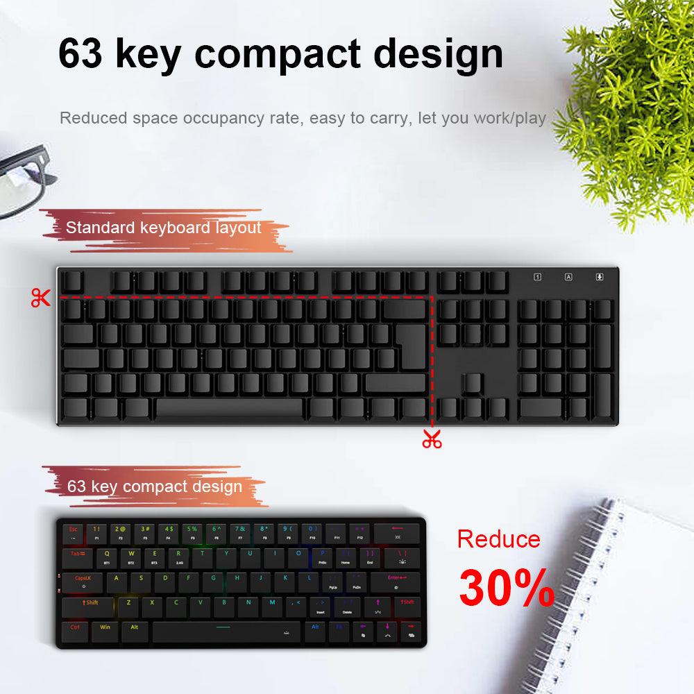 Redragon Elise Pro K624P Low-Profile Mechanical Wireless Gaming Keyboard 63 Key - product details 63 key compact design - b.savvi
