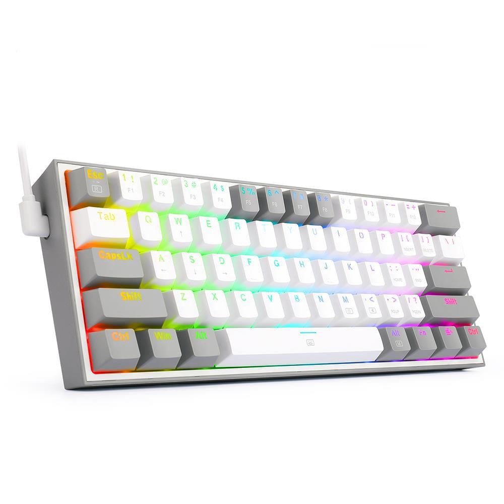 Redragon Fizz K617 RGB Mechanical Gaming Keyboard Wired 60% - product main White Grey front angled view - b.savvi