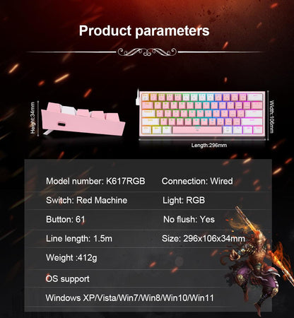 Redragon Fizz K617 RGB Mechanical Gaming Keyboard Wired 60% - product details specifications - b.savvi