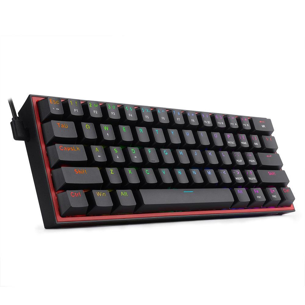 Redragon Fizz K617 RGB Mechanical Gaming Keyboard Wired 60% - product variant black front angled view - b.savvi