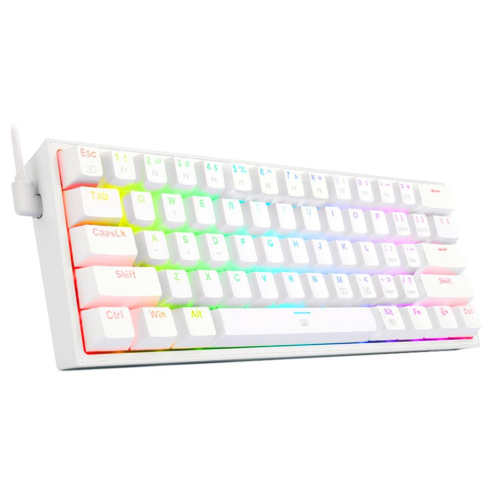 Redragon Fizz K617 RGB Mechanical Gaming Keyboard Wired 60% - product variant white front angled view - b.savvi