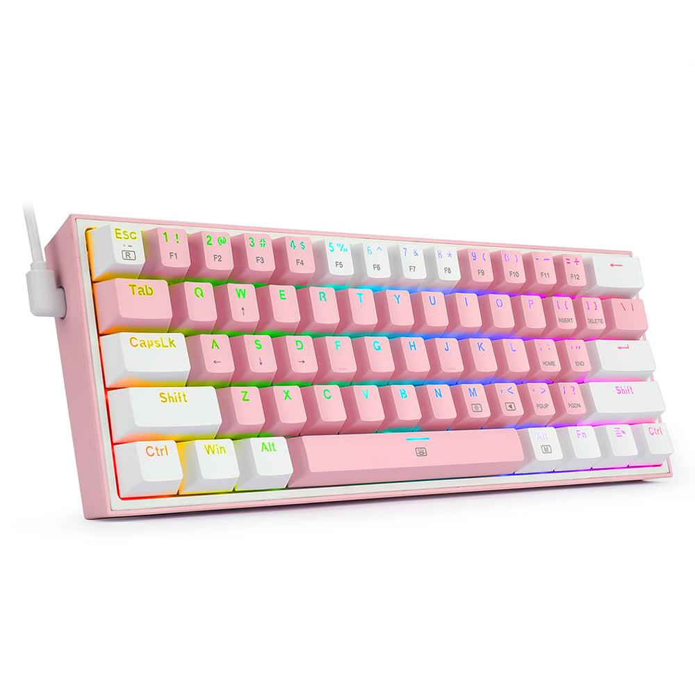 Redragon Fizz K617 RGB Mechanical Gaming Keyboard Wired 60% - product variant pink white front angled view - b.savvi