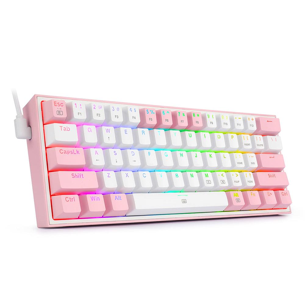 Redragon Fizz K617 RGB Mechanical Gaming Keyboard Wired 60% - product variant white pink front angled view - b.savvi