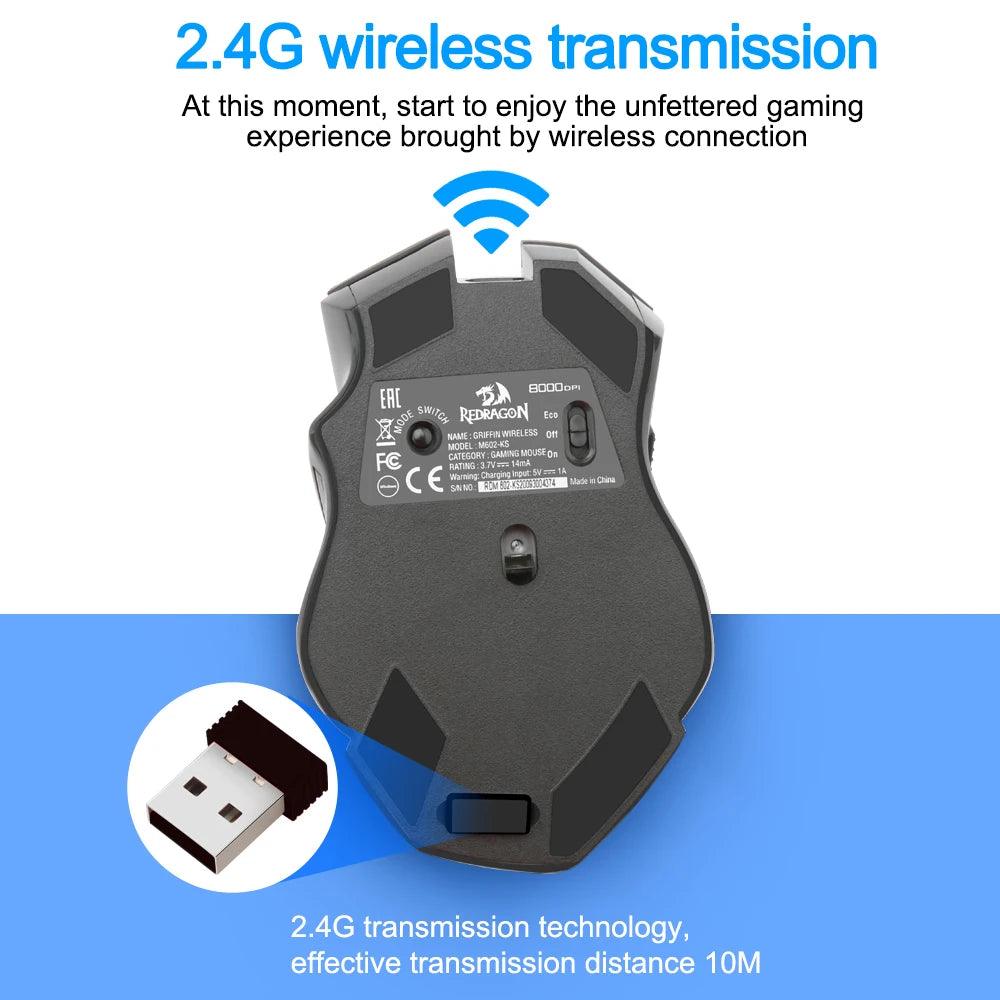 Redragon Griffin M602-KS RGB Wireless Gaming Mouse - product details 2.4g transmission - b.savvi