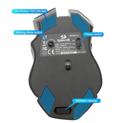 Redragon Griffin M602-KS RGB Wireless Gaming Mouse - product details teflon feet - b.savvi