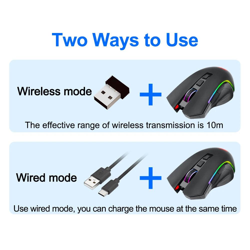 Redragon Griffin M602-KS RGB Wireless Gaming Mouse - product details two ways to use - b.savvi