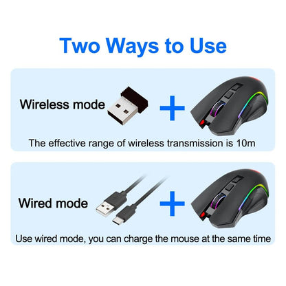 Redragon Griffin M602-KS RGB Wireless Gaming Mouse - product details two ways to use - b.savvi