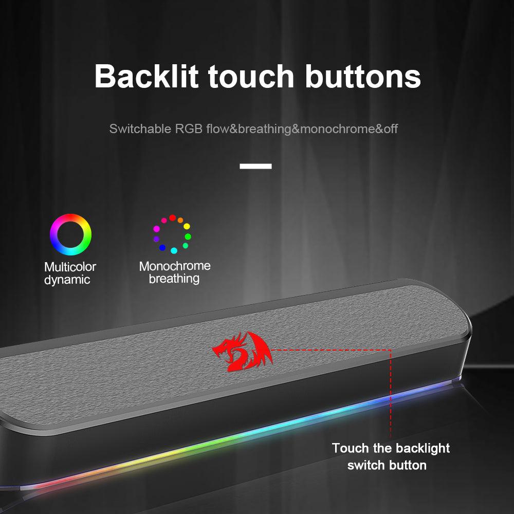 Redragon GS560 Adiemus RGB Gaming Soundbar - product details backlit touch buttons - b.savvi