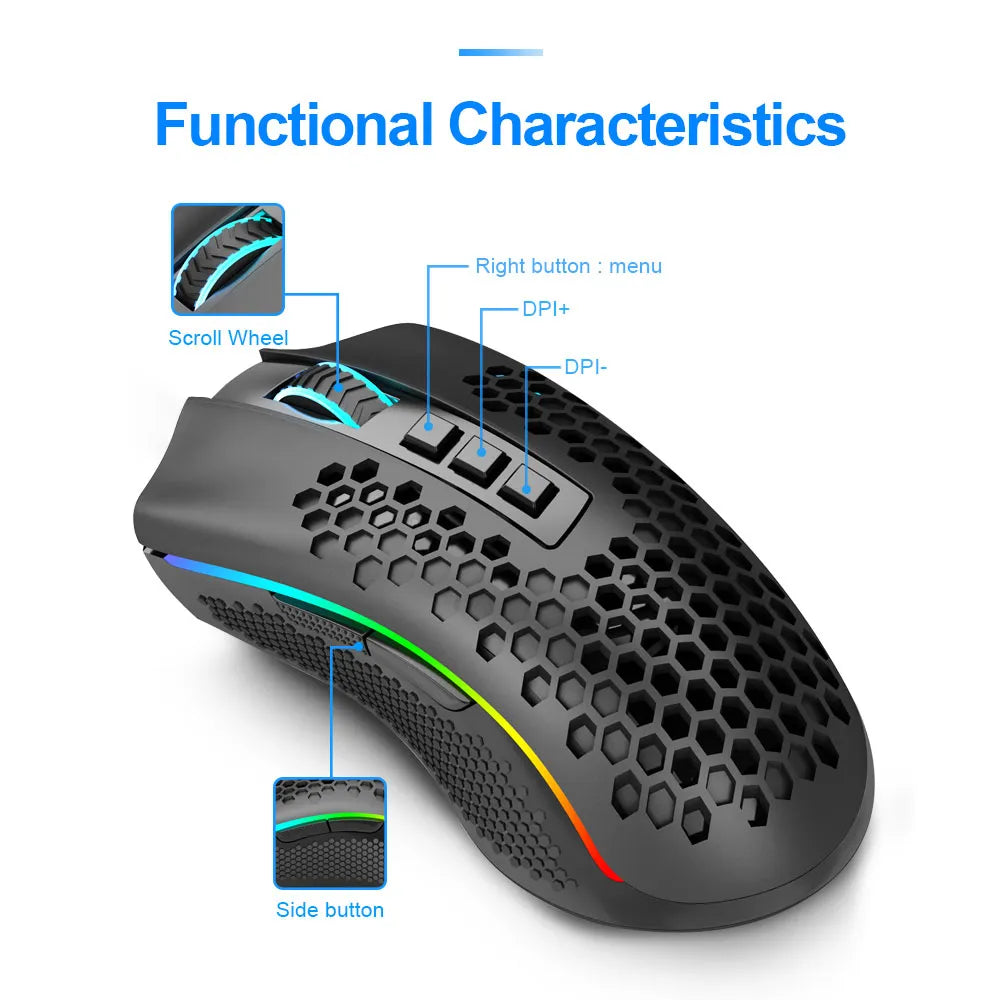 Redragon M808-KS Storm Pro Honeycomb RGB Gaming Mouse - product details functions - b.savvi