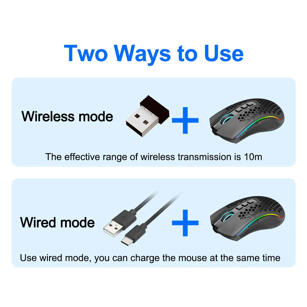 Redragon M808-KS Storm Pro Honeycomb RGB Gaming Mouse - product details two way use - b.savvi