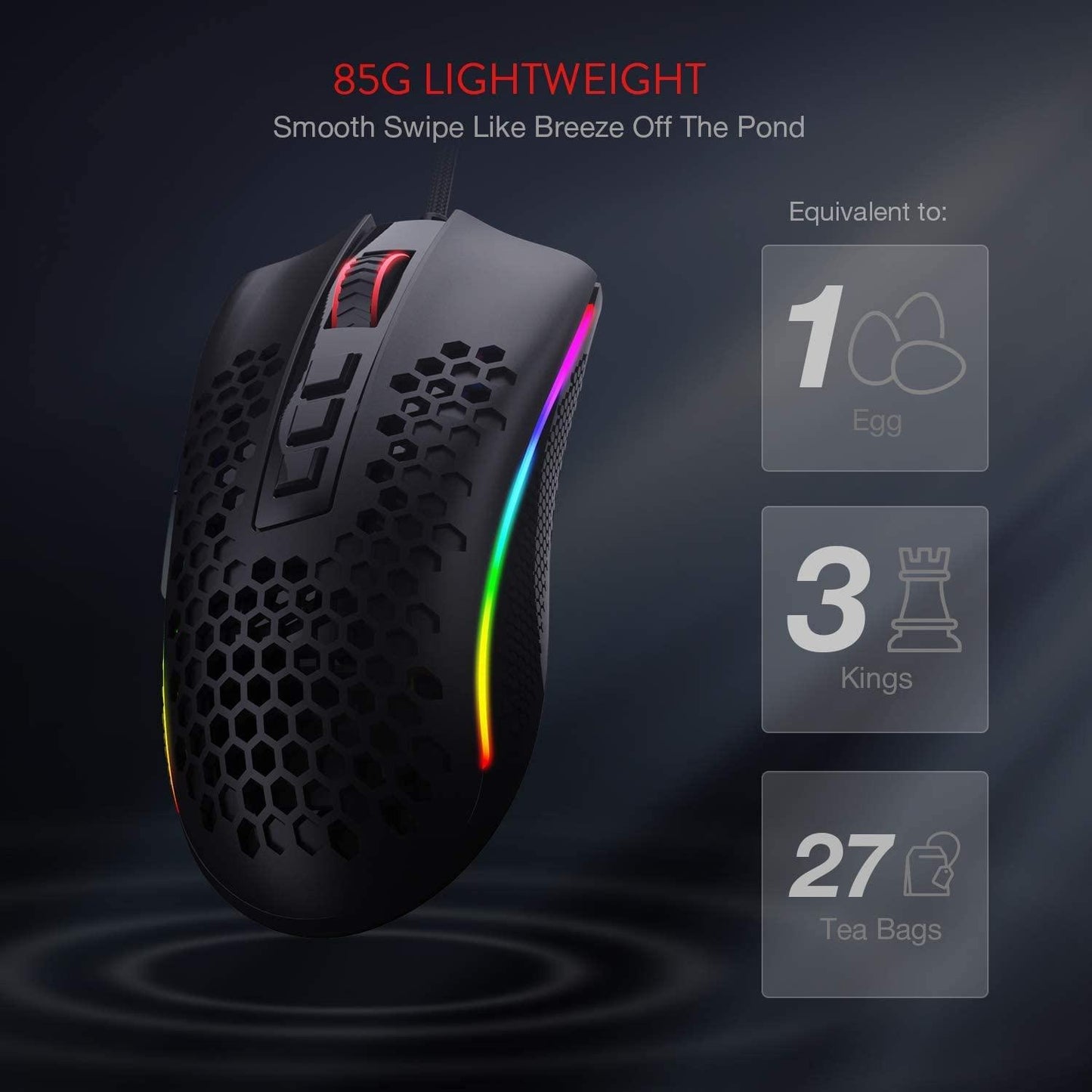 Redragon M808 Storm Ultralight Honeycomb RGB Gaming Mouse - product details lightweight - b.savvi