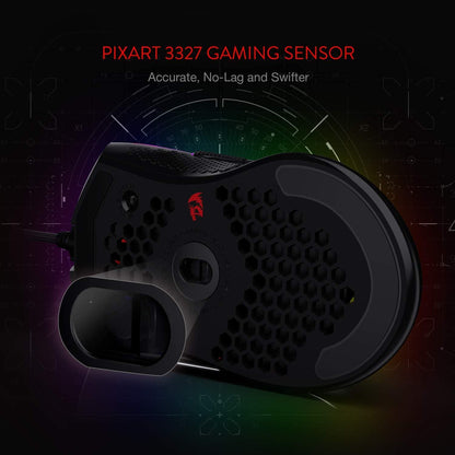 Redragon M808 Storm Ultralight Honeycomb RGB Gaming Mouse - product details pixart 3327 sensor - b.savvi