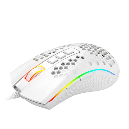Redragon M808 Storm Ultralight Honeycomb RGB Gaming Mouse - product variant white front angled view - b.savvi