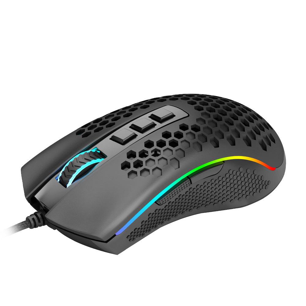 Redragon M808 Storm Ultralight Honeycomb RGB Gaming Mouse - product variant black front angled view - b.savvi