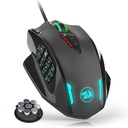 Redragon M908 Impact RGB LED MMO Gaming Mouse with Side Buttons - product main black front angled view - b.savvi