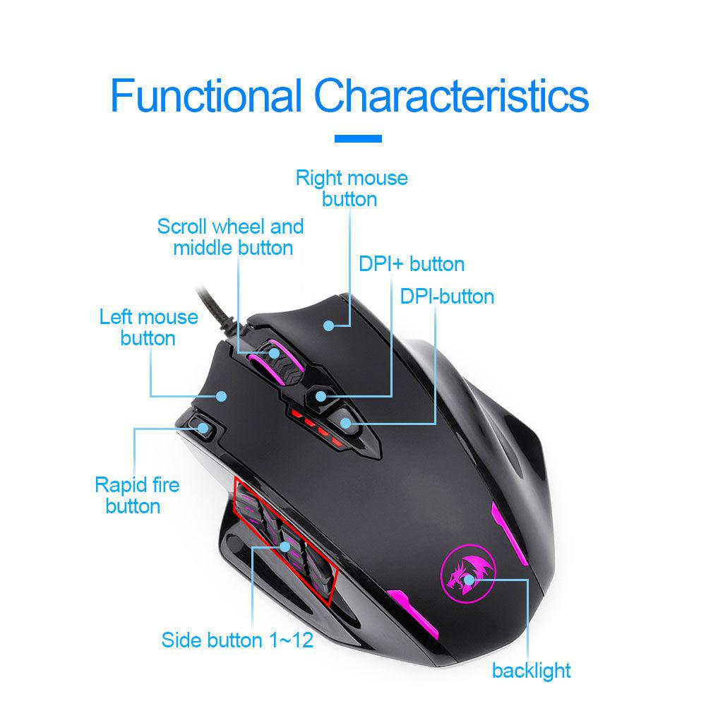 Redragon M908 Impact RGB LED MMO Gaming Mouse with Side Buttons - product details mouse buttons - b.savvi