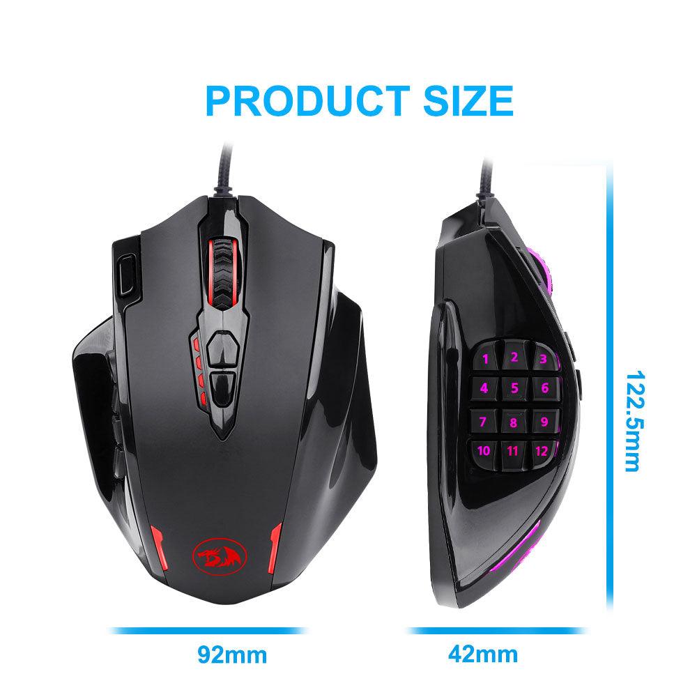 Redragon M908 Impact RGB LED MMO Gaming Mouse with Side Buttons - product details product size - b.savvi
