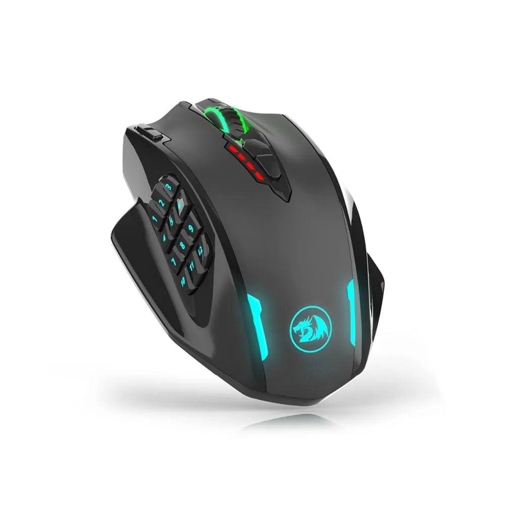 Redragon M913 Impact Elite RGB MMO Wireless Gaming Mouse with Side Buttons - product main black front angled view - b.savvi