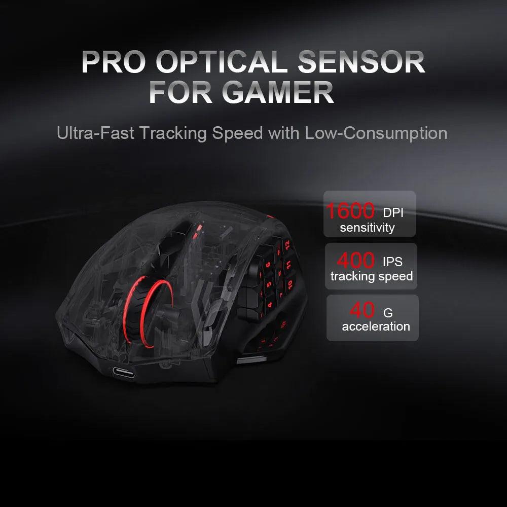Redragon M913 Impact Elite RGB MMO Wireless Gaming Mouse with Side Buttons - product details pro optical sensor - b.savvi