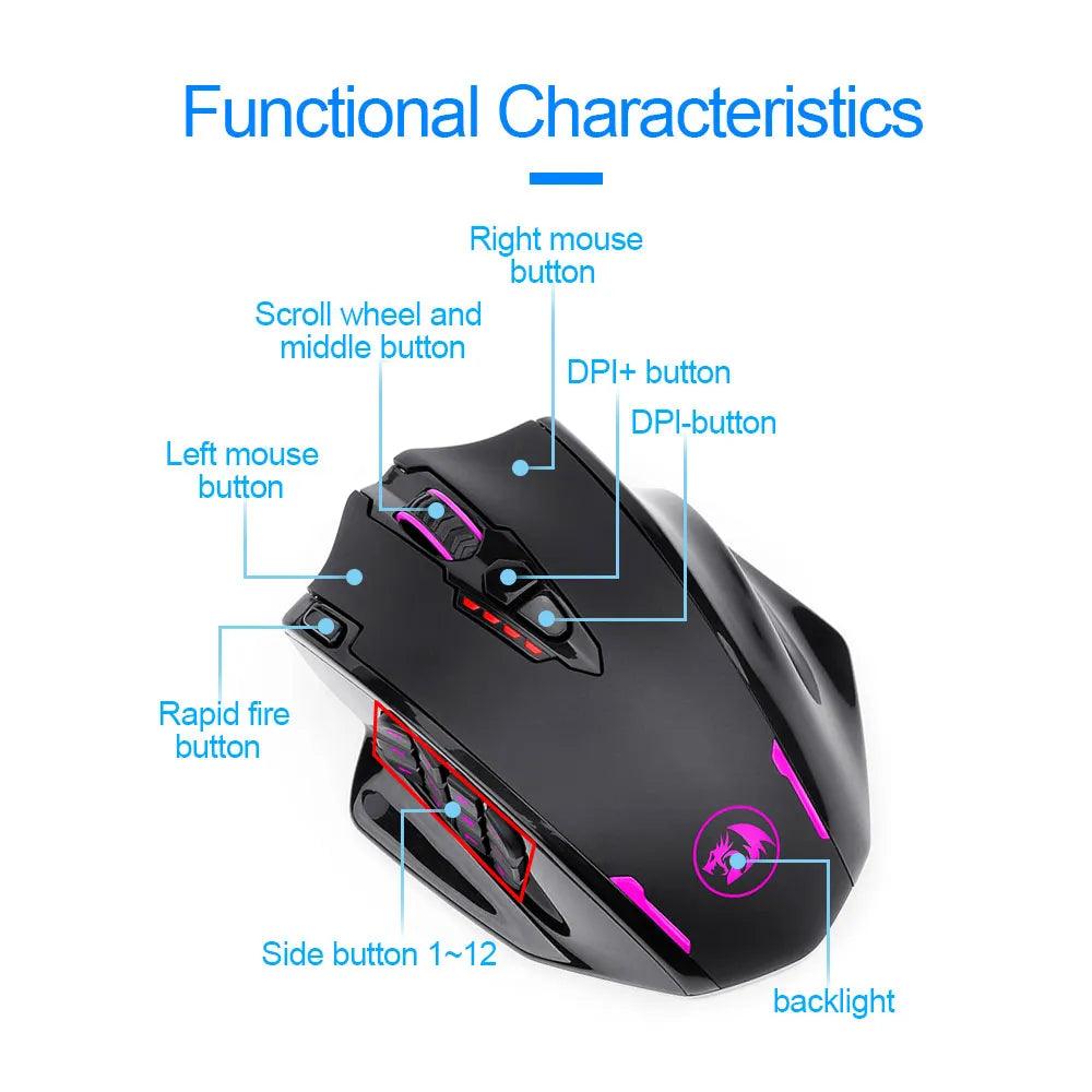 Redragon M913 Impact Elite RGB MMO Wireless Gaming Mouse with Side Buttons - product details buttons - b.savvi