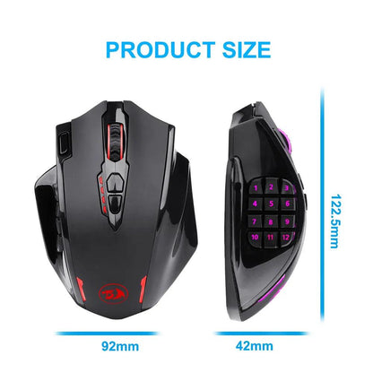 Redragon M913 Impact Elite RGB MMO Wireless Gaming Mouse with Side Buttons - product details size - b.savvi