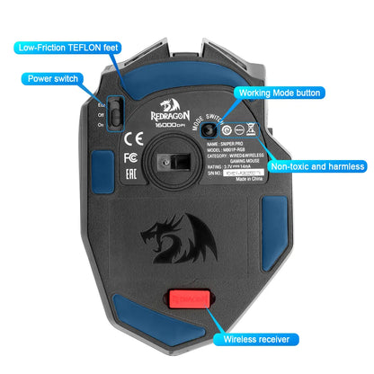 Redragon Sniper Pro M801P RGB Wireless Gaming Mouse - product details teflon feet - b.savvi
