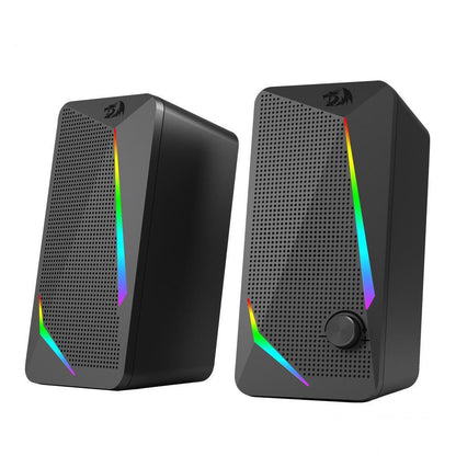 Redragon Waltz GS510 RGB Desktop Stereo Speakers - product main black front angled view - b.savvi