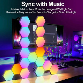 RGB Hexagon LED Lights Smart Hex Wall Lighting Panel - product details wync with music - b.savvi