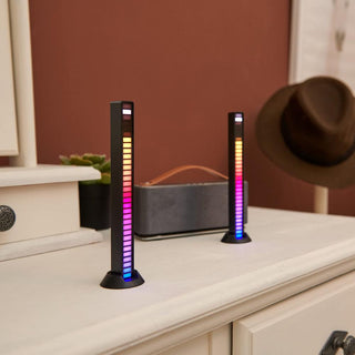 RGB LED Light Bar Sound Activated Rhythm Ambient Lamp - product details in use on desk - b.savvi
