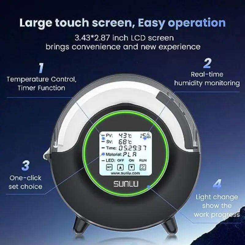 SUNLU S2 3D Printer Filament Dryer Box, All-Round Heating with 4.6" Touch Screen - product details large touch screen - b.savvi