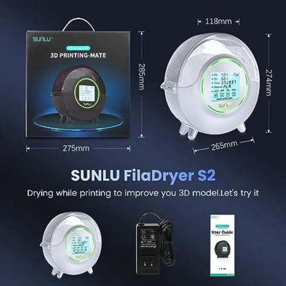 SUNLU S2 3D Printer Filament Dryer Box, All-Round Heating with 4.6" Touch Screen - product details dimensions - b.savvi